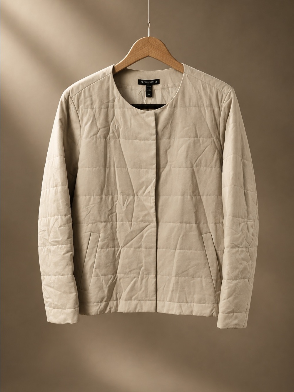 Eileen Fisher Neutral Quilted Collarless Puffer Jacket - Picture 3 of 6